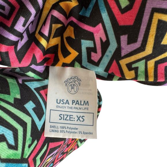 USA Palm Reversible sherpa & colorful funky art pattern jacket 90s style Size XS - Picture 6 of 15